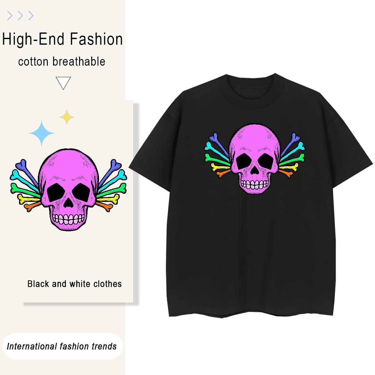 Soft Men T Shirts 230g Pure Cotton skull Daily Wear Custom Print Plus Size Short Sleeve O-Neck Tshirt for Man Woman Wholesale Tops Tees