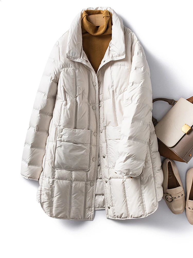 Janveny Winter Womens Lightweight 90% White Duck Down Jacket Ultra Light Warm Loose Inflatable Park 240823