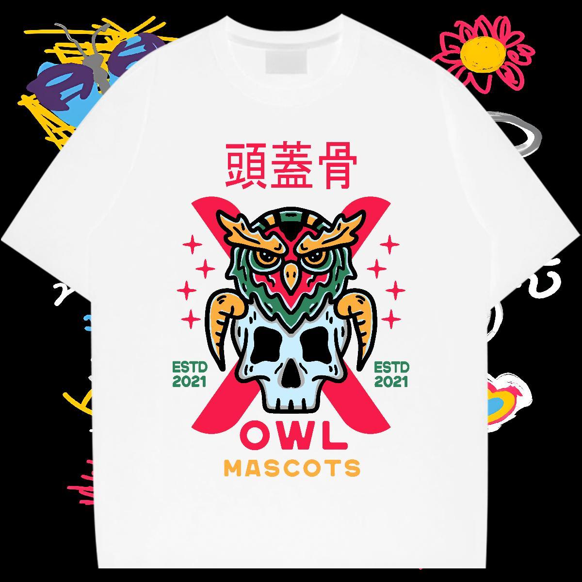 Comfortable Men T Shirts 230g Pure Cotton skull Street Wear Floral Print Breathable Tshirts Classic Casual Tees