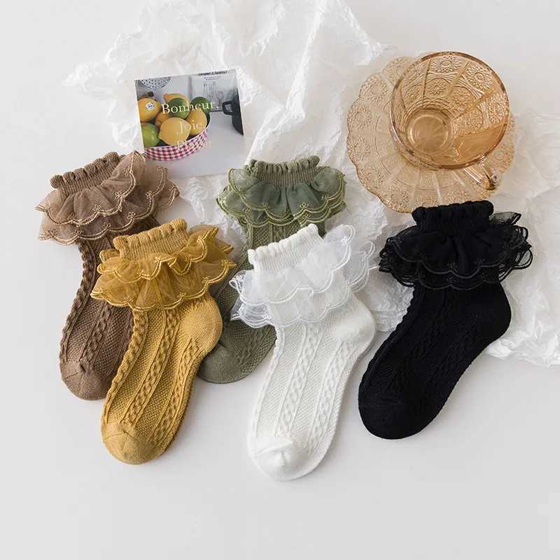 6 Pairs/lot Infant Baby Girl Knee Socks Newborn Baby Girls Socks With Lace Toddler Kids Girls Ruffle Socks Childrens Socks Kit CL240824