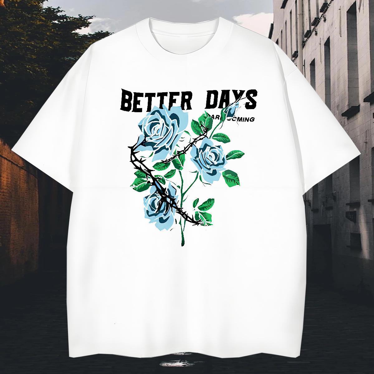 Custom Mens Tshirts flower Street 230g Pure Cotton Wear Breathable Brand T Shirt For Man Cartoon Printing L-4XL