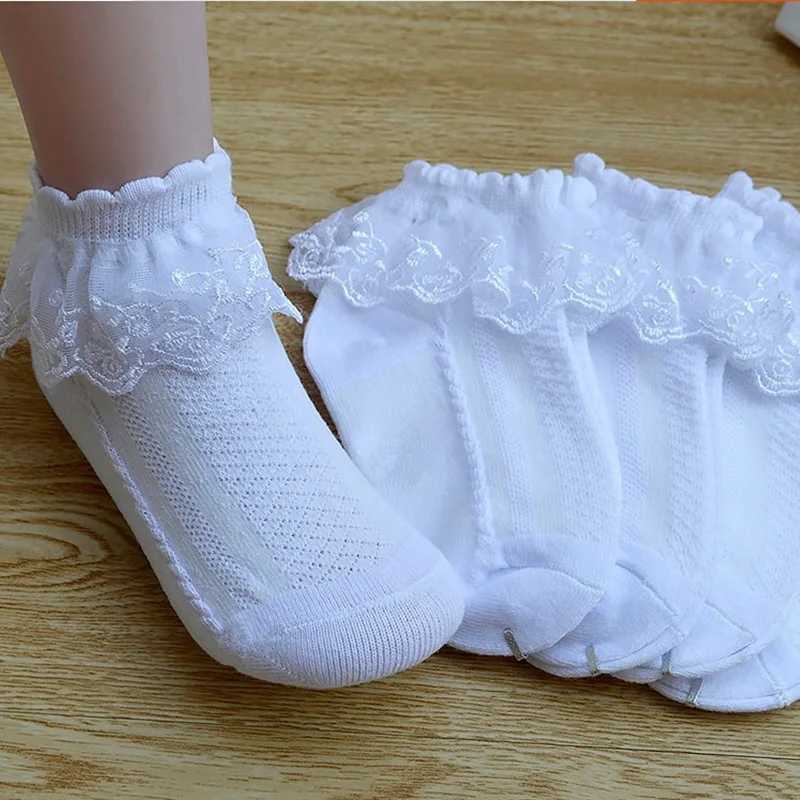 Baby Girls Ankle Socks Breathable Cotton Lace with Ruffle Princess Mesh Sock Children White Pink Yellow Kids Toddler Dance Socks CL240824