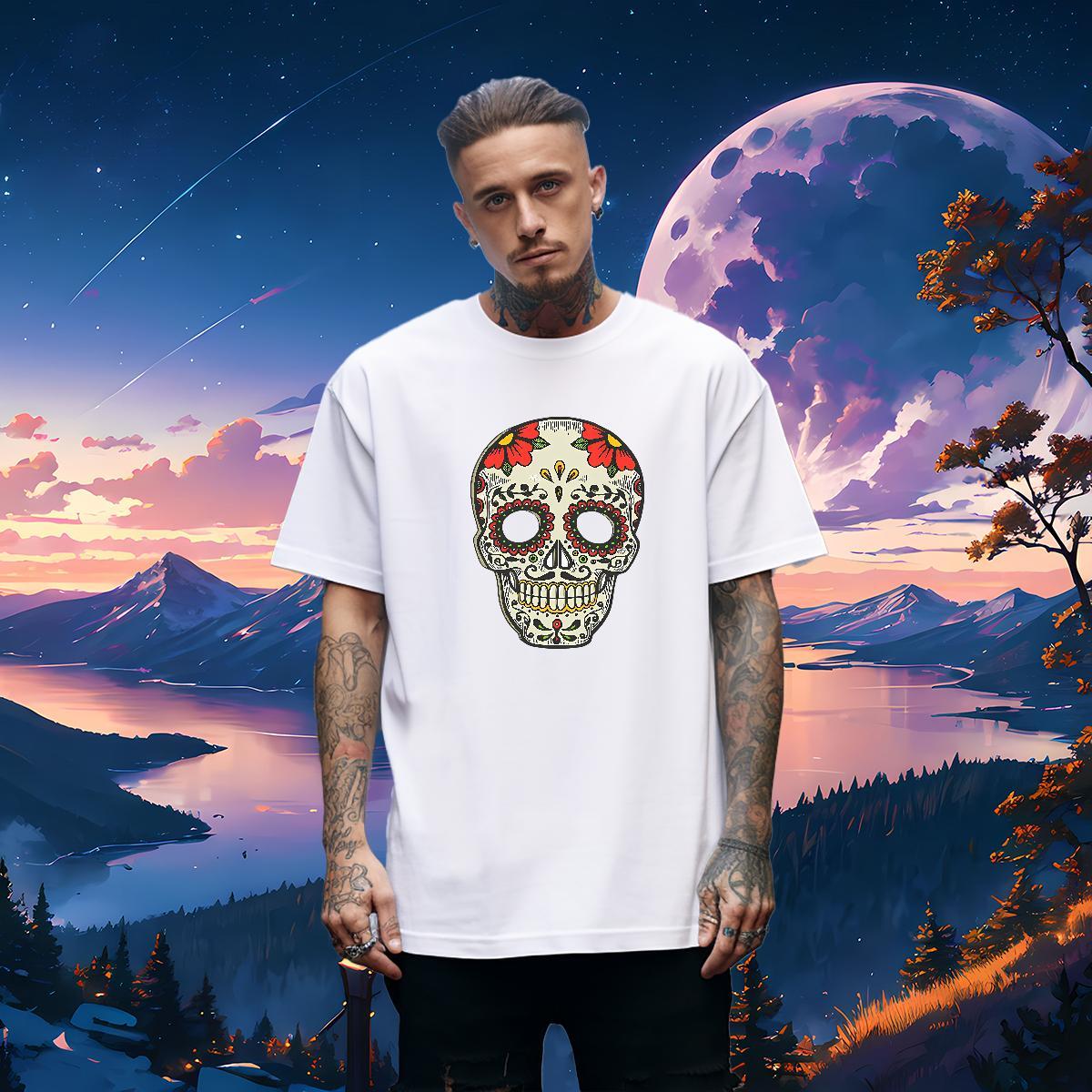 Free Shipping T Shirt For Man 230g Cotton skull Outdoor Asian Size Breathable Tshirts Fashion Design Tops Tees