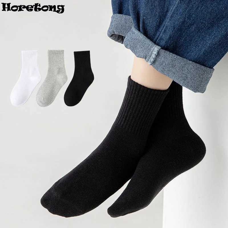 Horetong 5 Pairs Pure Cotton Soft Student Socks Breathable Absorbing Sweat Sport Socks Boys Girls Middle Tube Sock For 3-13 Year CL240824