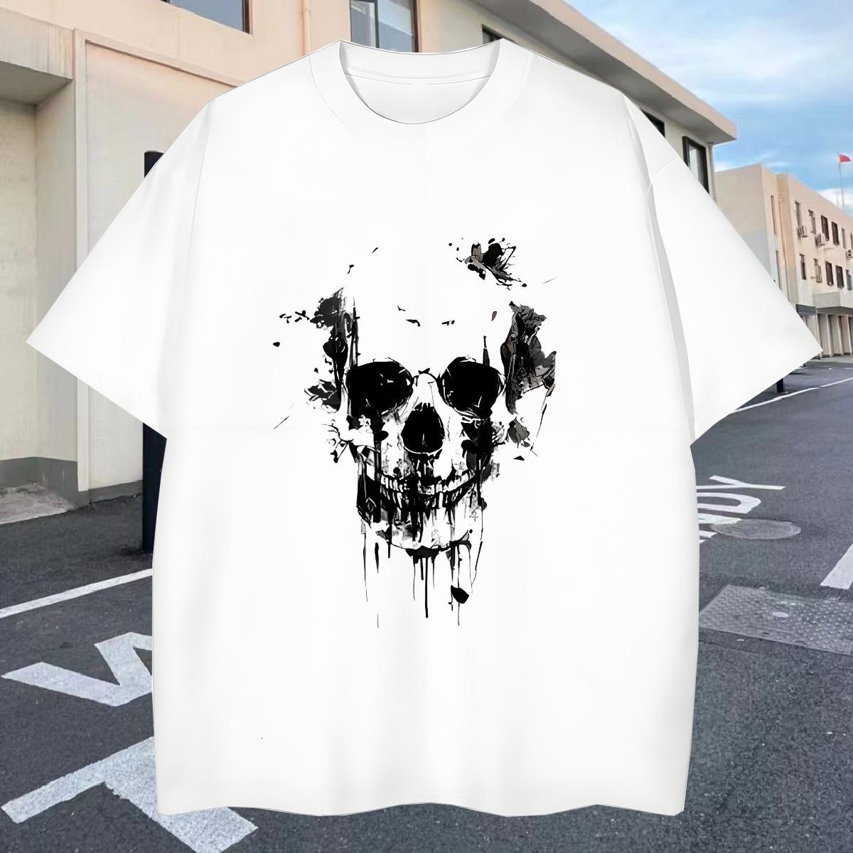 TOP Quality Men T Shirts 230g 100% Cotton skull Casual Daily Wear DIY Printed Breathable Crew Neck Mens Tshirts 2024 Designer Polos