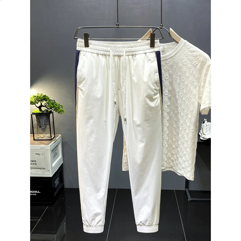 White silk thin casual pants mens summer slim fit fast drying sports transparent loose tapered cut 240823