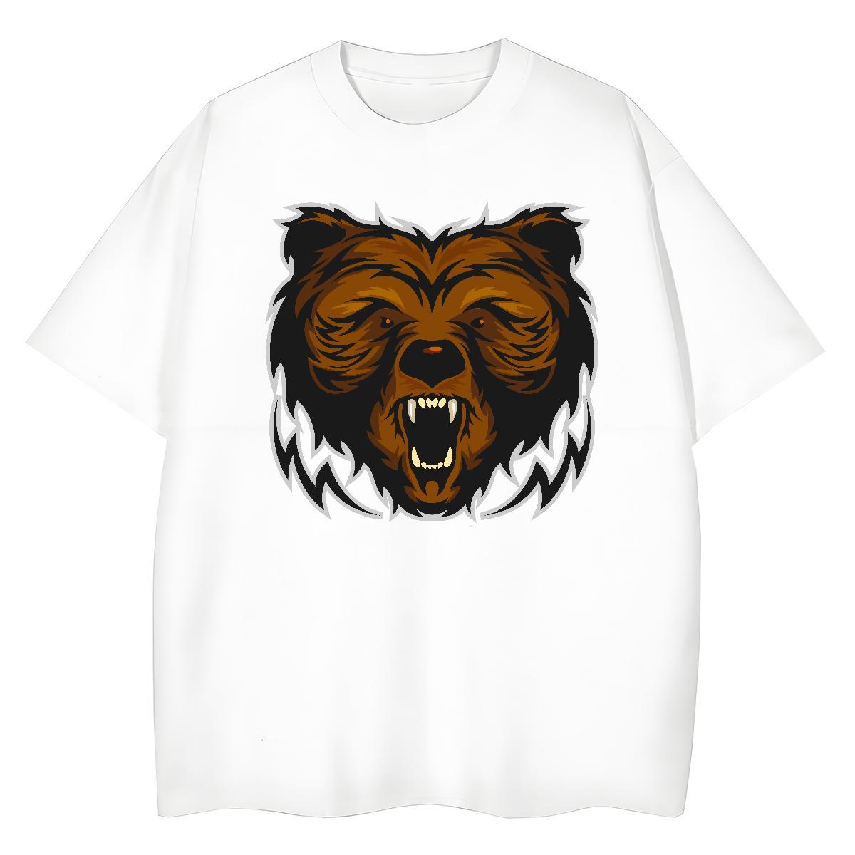 Casual New Men Tees bear Beach 100% Cotton 230g Tshirts Crew Neck Breathable Loose T Shirts Men Plus Size Cartoon