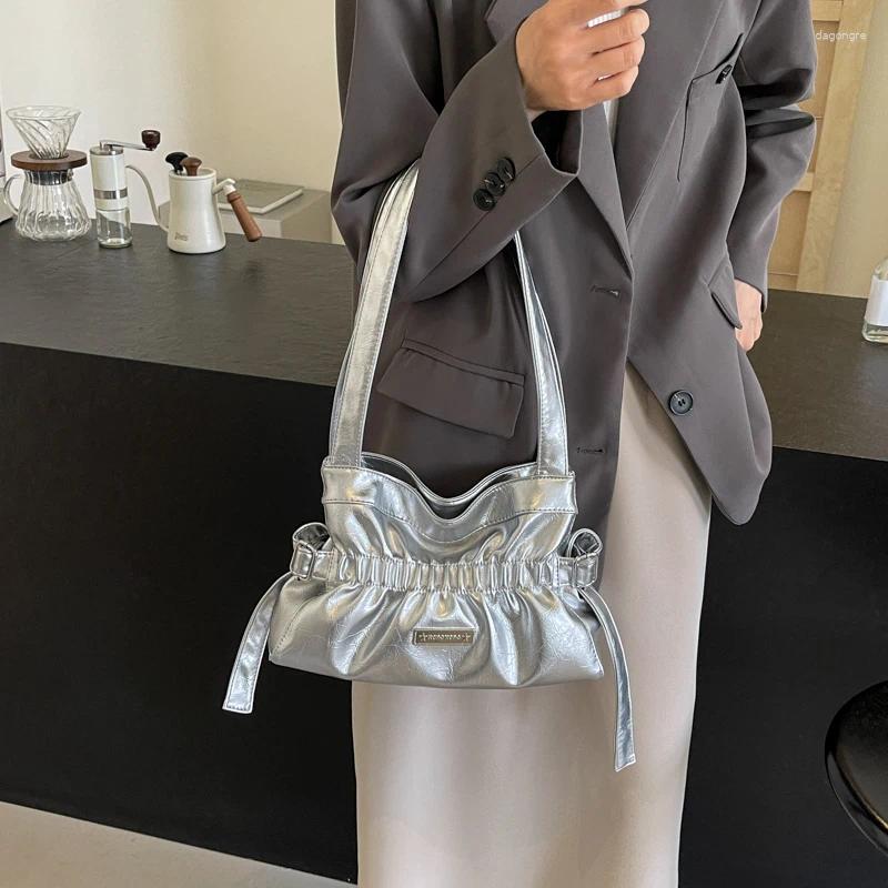 2025 NEW Totes Women PU Fashion Shoulder Bag Large Capacity Pleated Underarm Ruched Handbag Solid Color Chic Hobo For Party Vacation