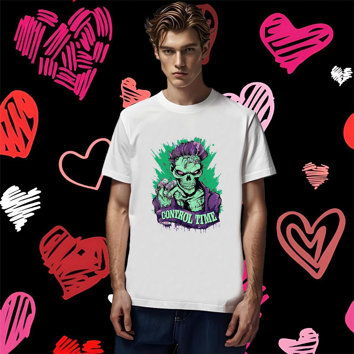 Free Shipping T-Shirts for Men 230g Cotton skull Sports Casual White Plus Size Round Neck Short Sleeve Tshirts Classic Tees Shirts
