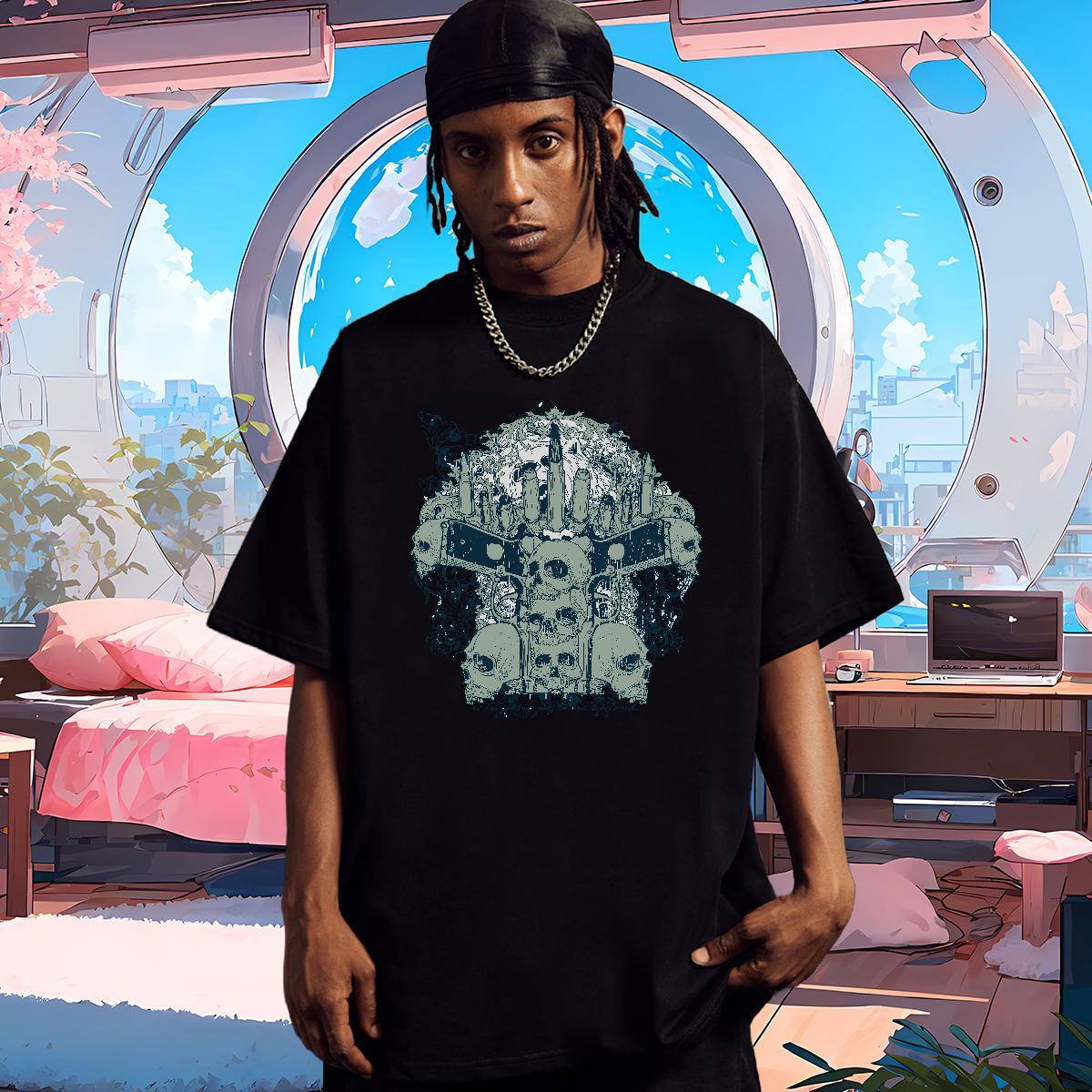 TOP Quality Man T Shirts 230g Pure Cotton skull Daily Wear DIY Logo Oversized Breathable Short Sleeve Mens Tshirts Fashion New Tops