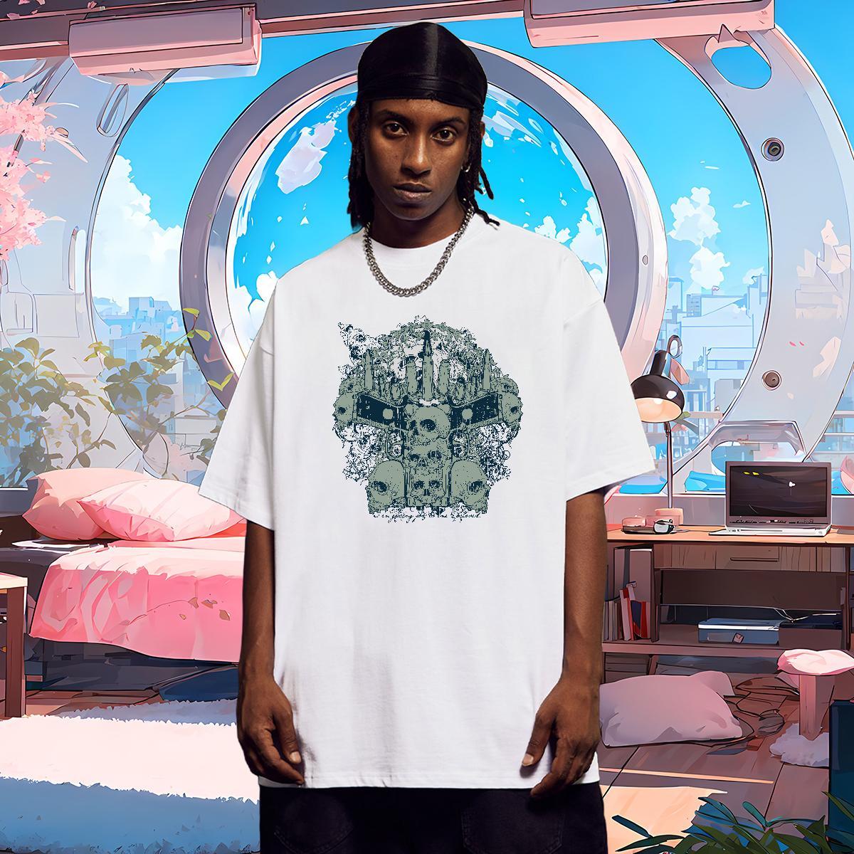 TOP Quality Man T Shirts 230g Pure Cotton skull Daily Wear DIY Logo Oversized Breathable Short Sleeve Mens Tshirts Fashion New Tops