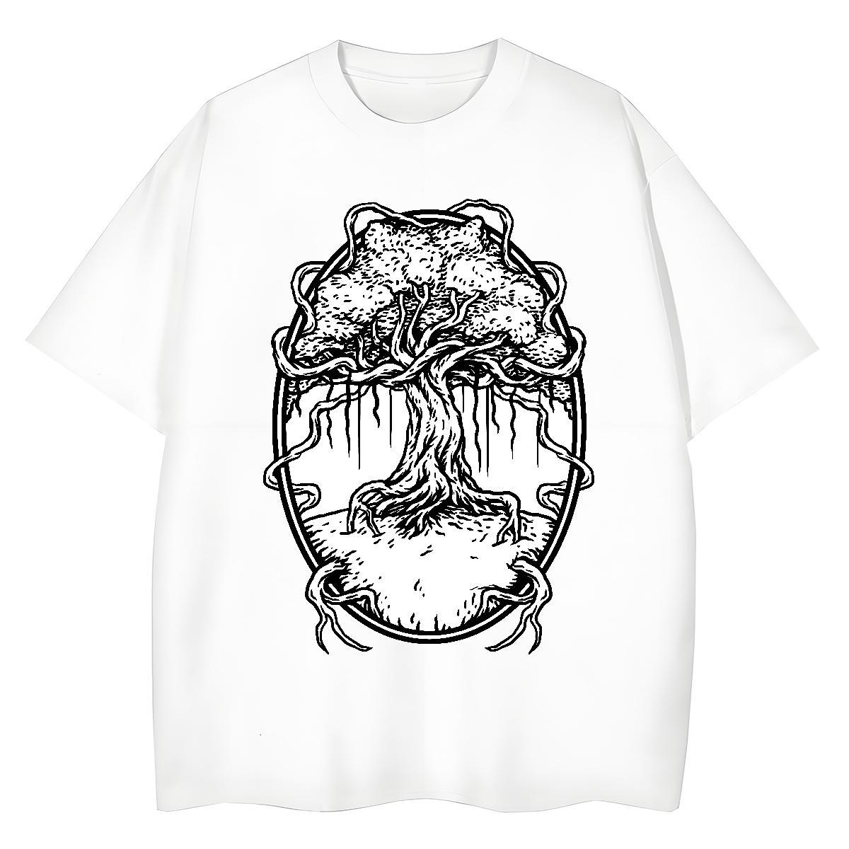 New Men Tops Tees tree Beach 100% Cotton 230g Tee Shirt Crew Neck Breathable Comfortable T Shirts Men DIY Printed
