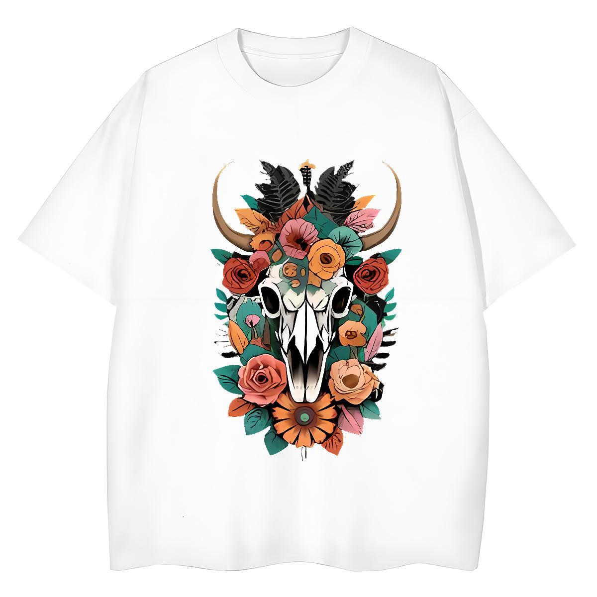 Fashion Design Mens Tshirts flower Anime Printing Street 230g Cotton Tee Shirt Breathable Crew Neck TOP Quality Man T Shirts DIY