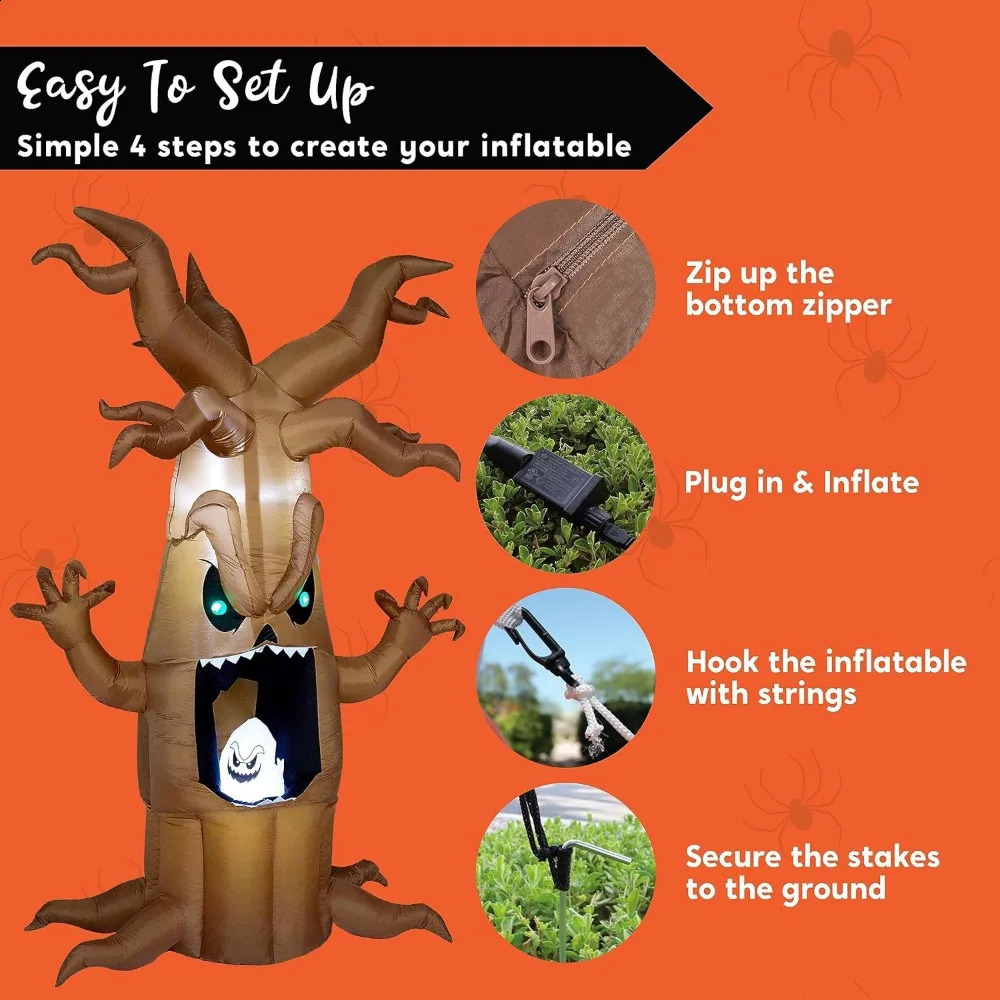 Halloween Inflatables Decorations Blow Up Yard Decoration Animated Dead Tree with Ghost Outdoor Party 240907