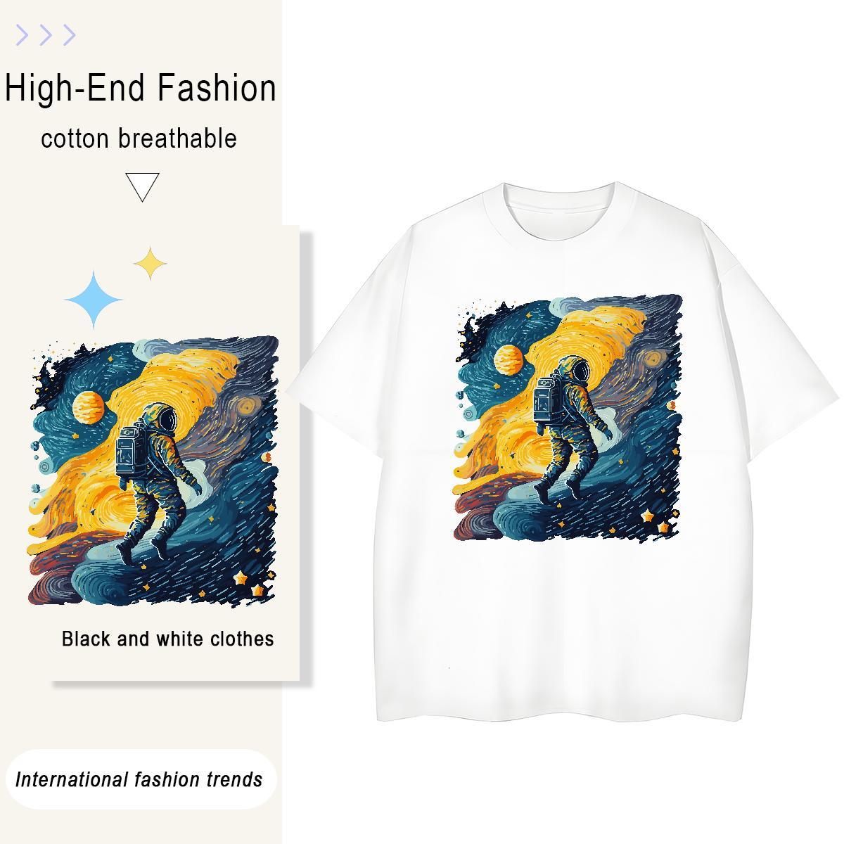 Wholesale Lady T shirt 100% Cotton 230g universe Daily Wear Women T Shirts Breathable Cartoon Printing L-4XL Tops Shirt