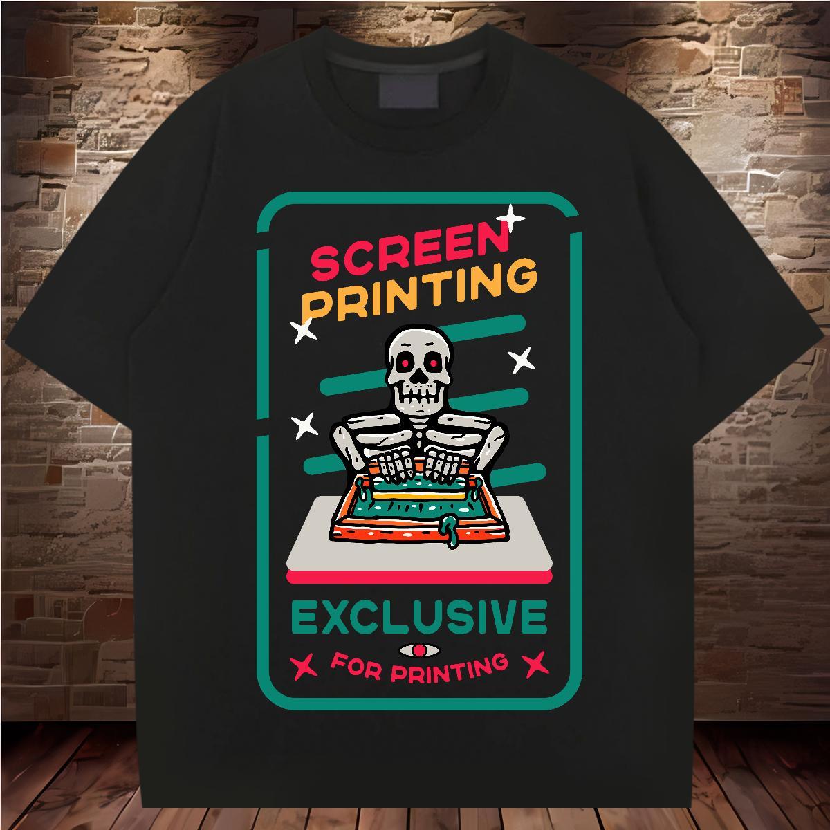 Cool T-Shirts 230g 100% Cotton skull Anime Printing Street Asian Size Breathable Men Clothes T-Shirt New Tee Shirt
