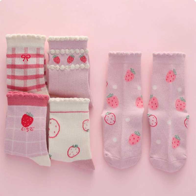 5 Pairs/Lot Kids Soft Cotton Socks Korean Love Heart Flower Print Baby Girl Socks Autumn Winter Warm Children Middle Tube Socks CL240824
