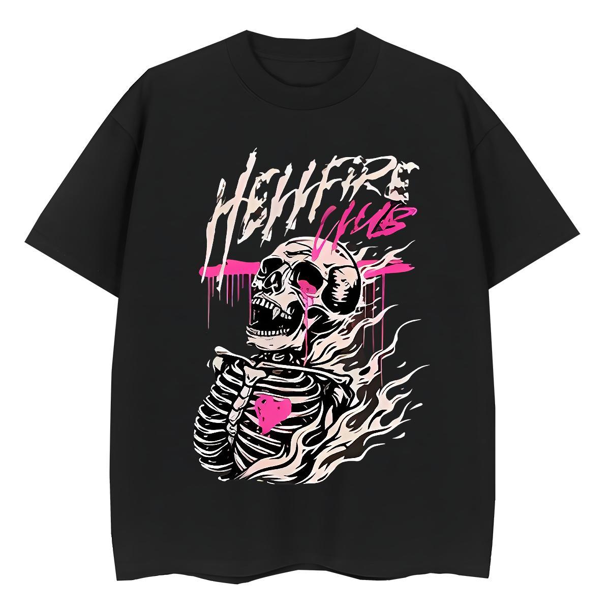 Soft T-Shirts for Men 230g 100% Cotton skull Home Outdoor Anime Print O Neck Short Sleeves Tshirts Classic Casual Tops