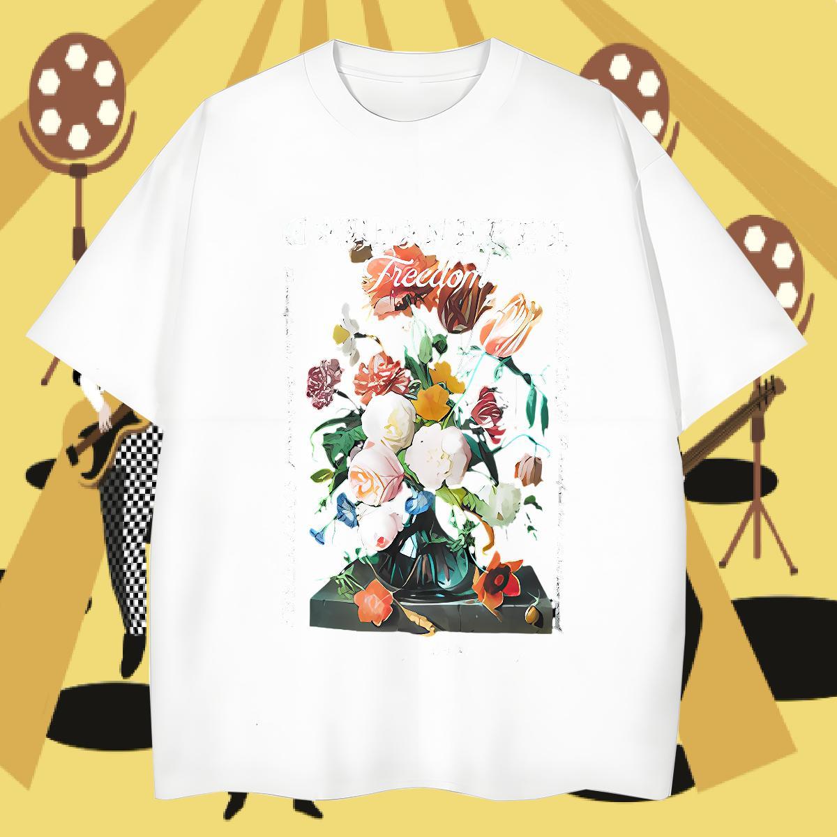 Fashion Design Tshirt for Man Woman flower Casual 230g Pure Cotton Polos Breathable Popular T Shirts Men Plus Size Cartoon