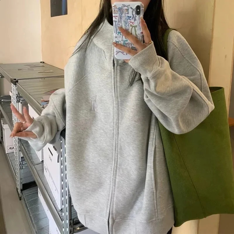 Silver Fox Velvet Autumn/Winter Double Loop Zipper Hoodie Sweatshirt Mens and Womens Loose Versatile Coat Trendy WF 240824
