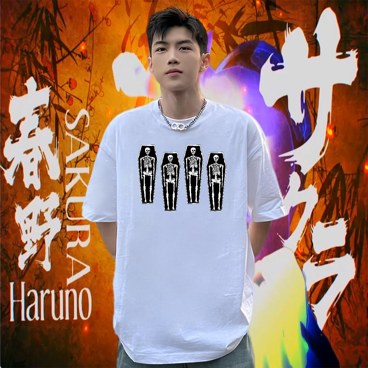 Loose T-Shirts 230g Pure Cotton skull High Street Hip Hop Anime Short Sleeve Soft Men Clothes T-Shirt New Arrival Wear