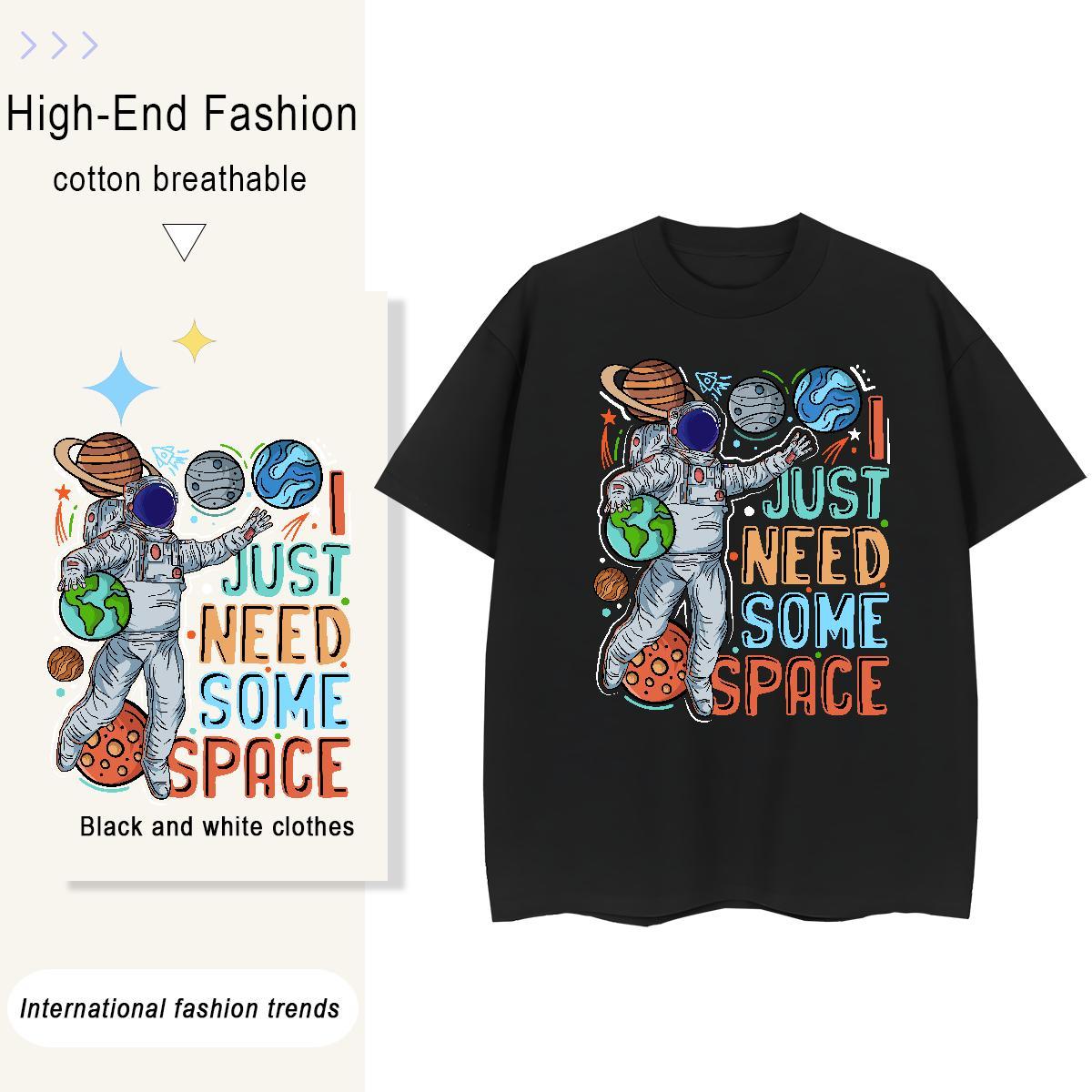 Brand Womens Tshirts 230g Pure Cotton cosmonaut Beach T shirt Breathable Crew Neck Floral Print Wear
