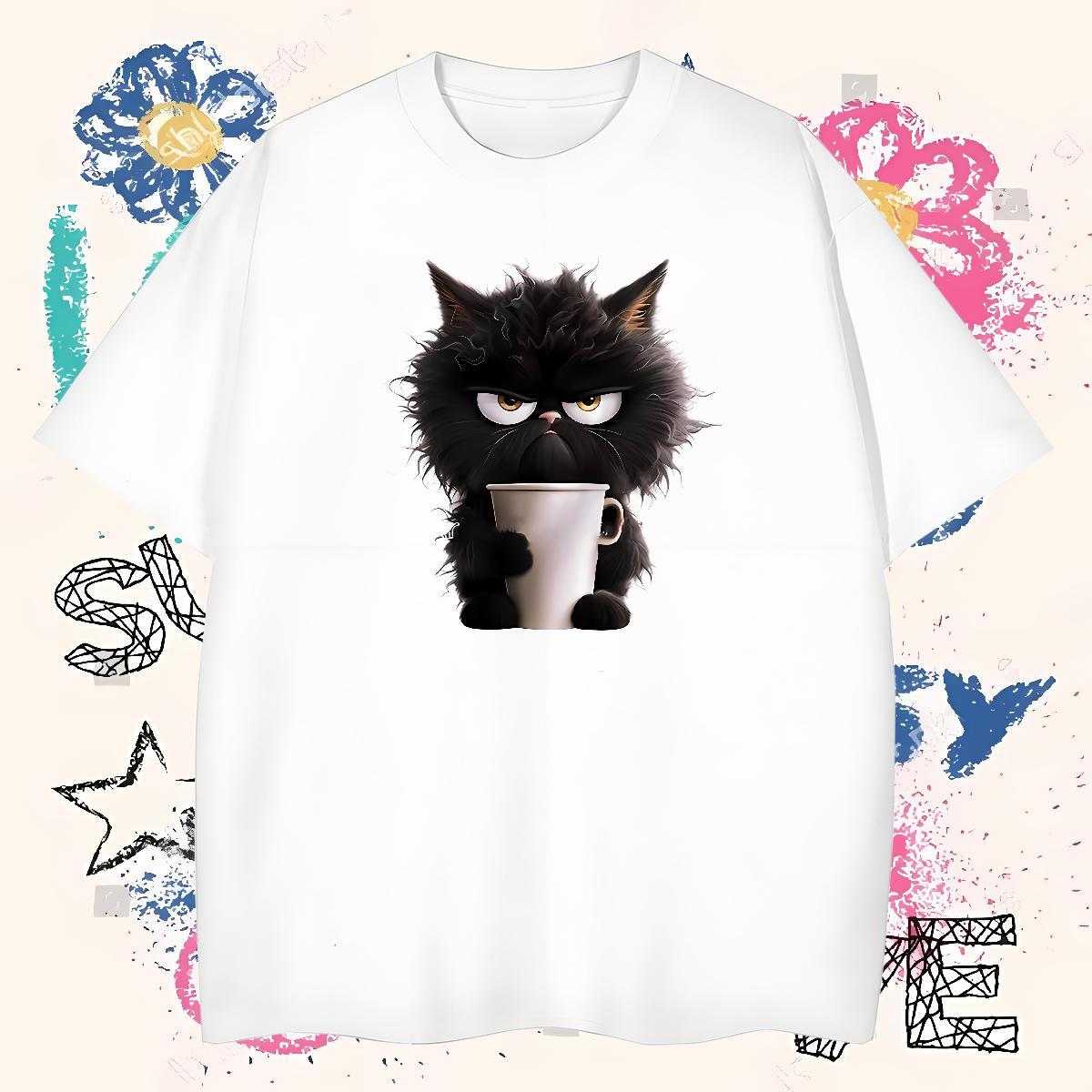 2024 DIY Men Clothes T-Shirt cat Street wear Hip Hop 230g Pure Cotton Tops Shirt Breathable Designer Man T Shirts Custom Printed