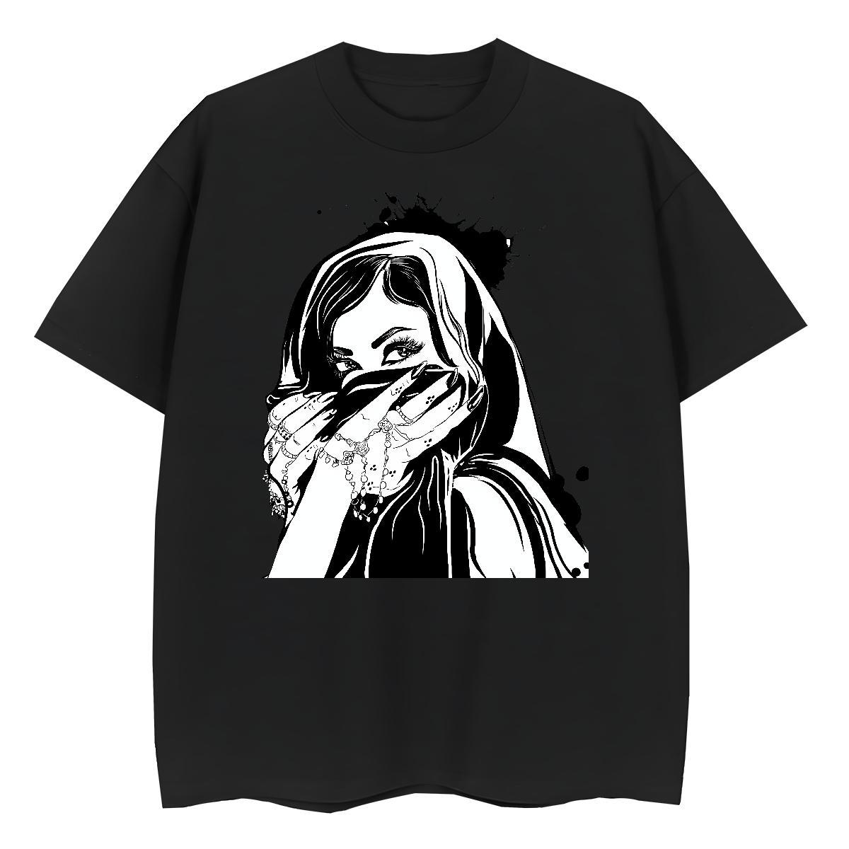 Free Shipping Woman Tshirt 230g Cotton masked Casual T shirt Short Sleeve O-Neck Custom Printed Top Tees