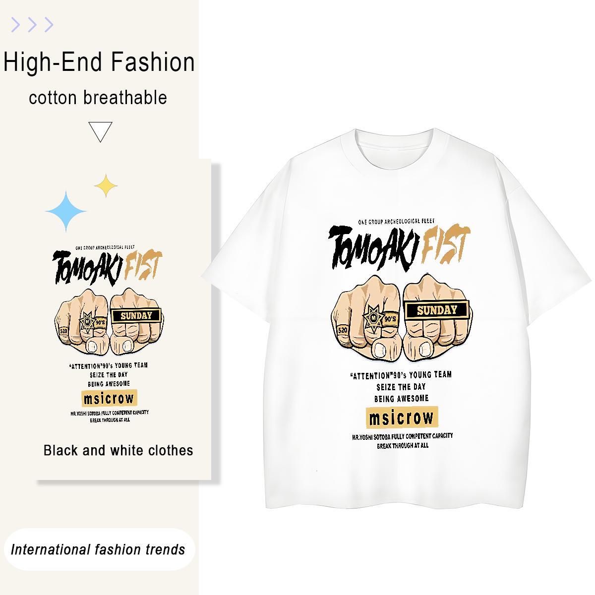 TOP Quality T-Shirts 230g Pure Cotton hands Casual Black Oversized Breathable Crew Neck Tshirts Fashion New Tops