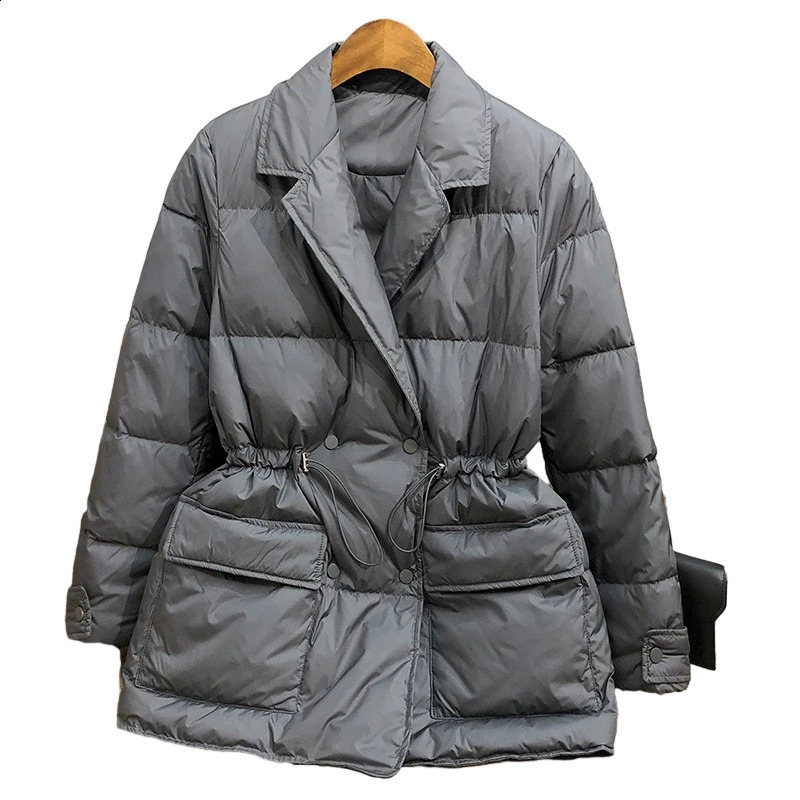 Ultra Light White Duck Down Jacket Parka Autumn Winter Womens Set Adjustable Waist Warm 240823