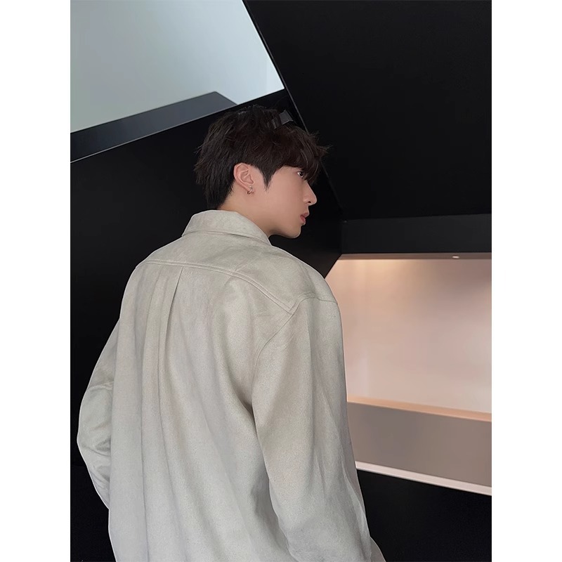 Suede Suede Long Sleeved Shirt for Men Korean Style Trendy and Cool Outfit Spring and Autumn New Loose Jacket Top