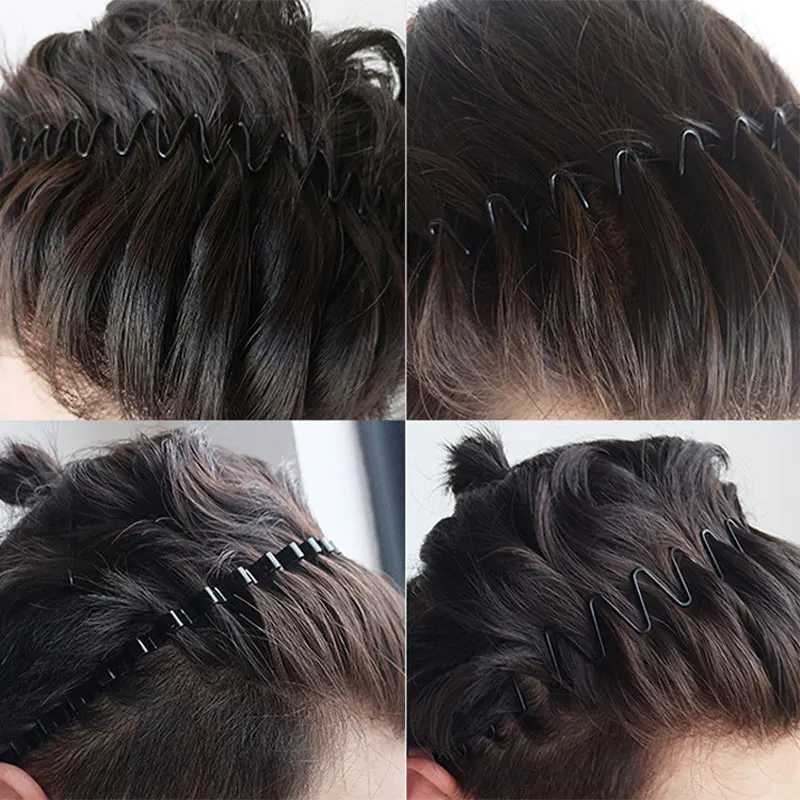Metal iron headband mens unisex black wave hair clip with 5mm wide fashionable sports hair clip accessory W240816