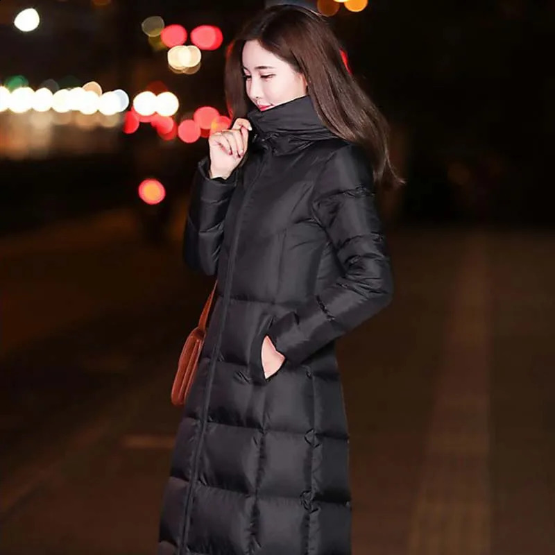 Long cotton jacket black womens winter puff elegant hooded retro streetwear thick warm and casual park 240823