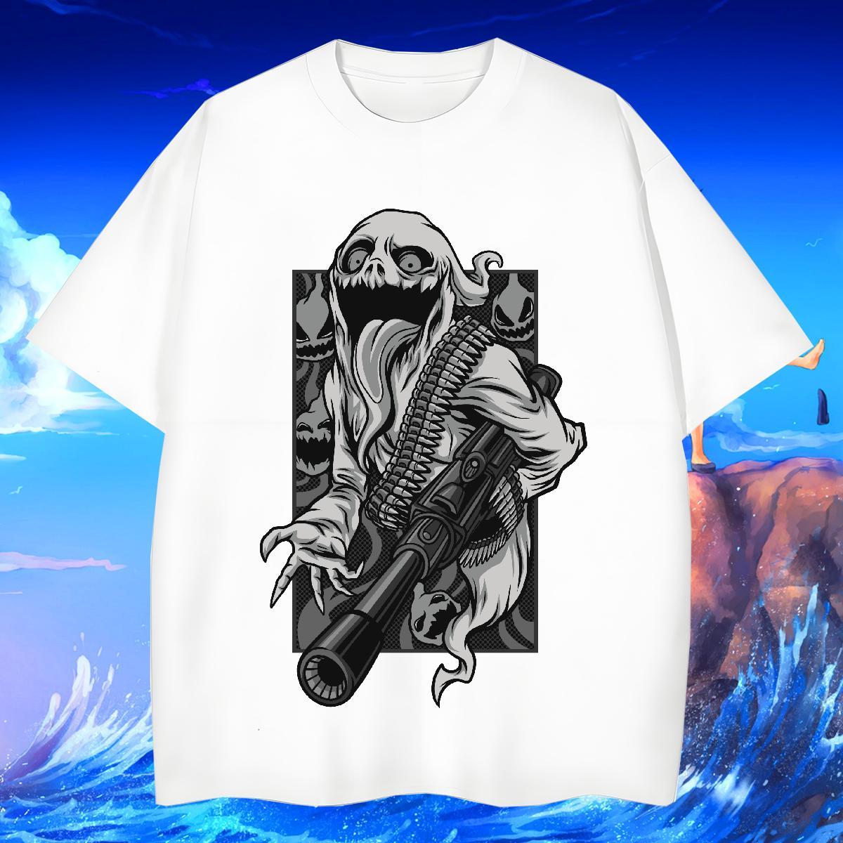 Designer T-Shirts 230g Pure Cotton skull Daily Outfit Custom Printing O-Neck Short Sleeve Men Clothes T-Shirt Casual New Polos