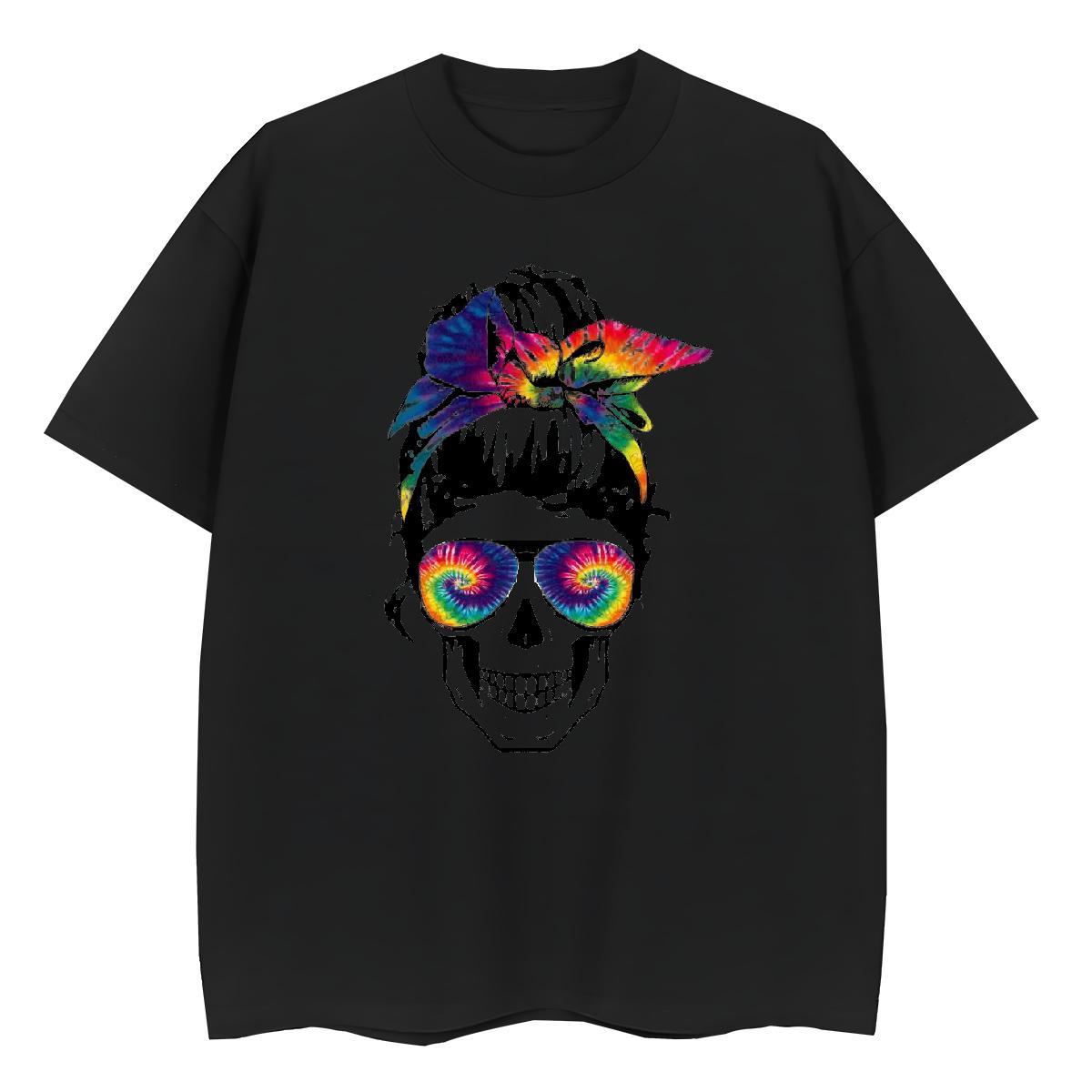 Wholesale T-Shirts 230g 100% Cotton skull Casual Daily Wear Cartoon Printing L-4XL Breathable Crew Neck Mens Tshirts 2024 Polos