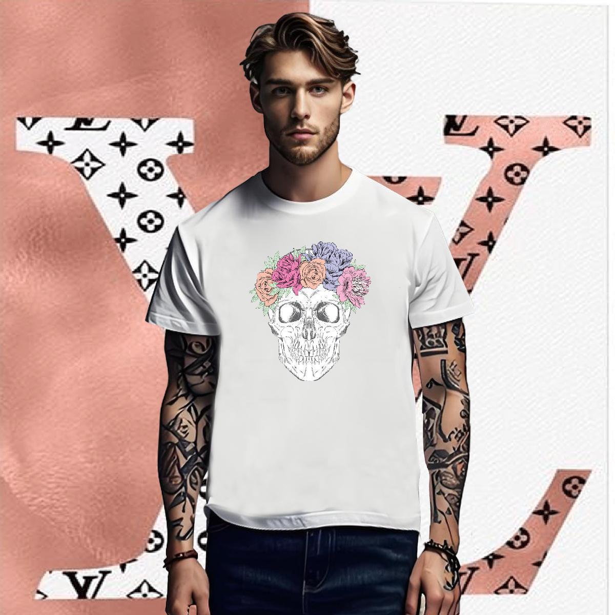 Designer T Shirts Men 230g Cotton skull Street DIY Printed Breathable Crew Neck Mens Tshirts Fashion Tops Shirt
