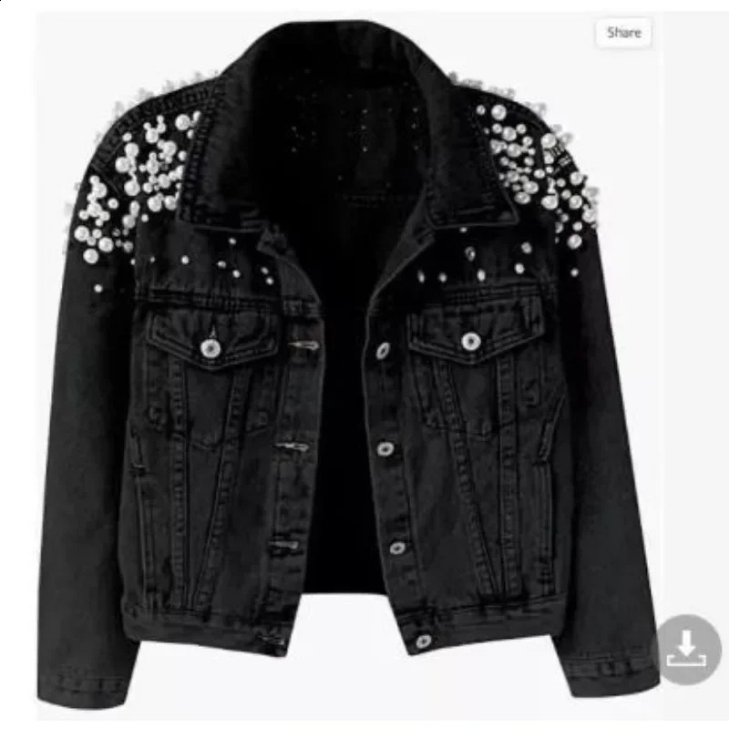 Spring and Summer Heavy Beaded Denim Jacket Womens Short Long Sleeve Fashion Jacket Large Pearl Denim Jacket Coat for Women 240824