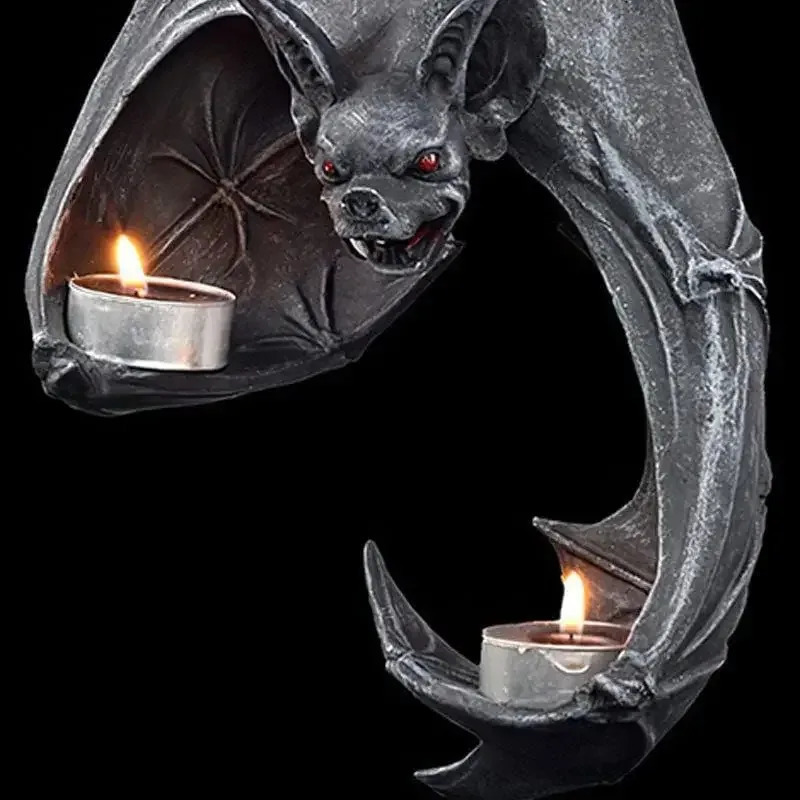 Bat Wall Tealight Holder Halloween Candlestick Bat Statue Garden Hanging Candlestick Light Garden Home Halloween Decoration 240824
