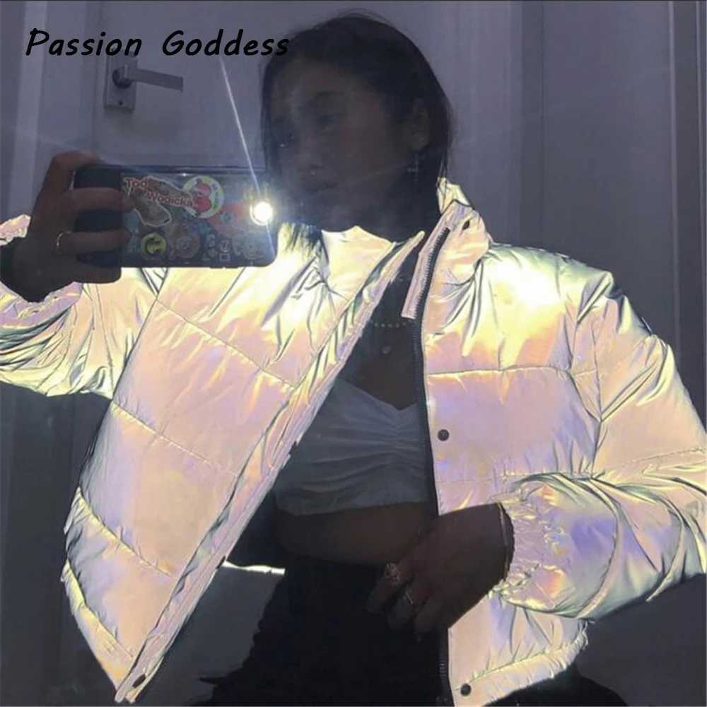 Women's Down Parkas Winter Women Reflective Parkas Down Jackets Thick Oversized Cool Bling Luminous Overcoats Down Jacket Chaquetas Mujer Inviern