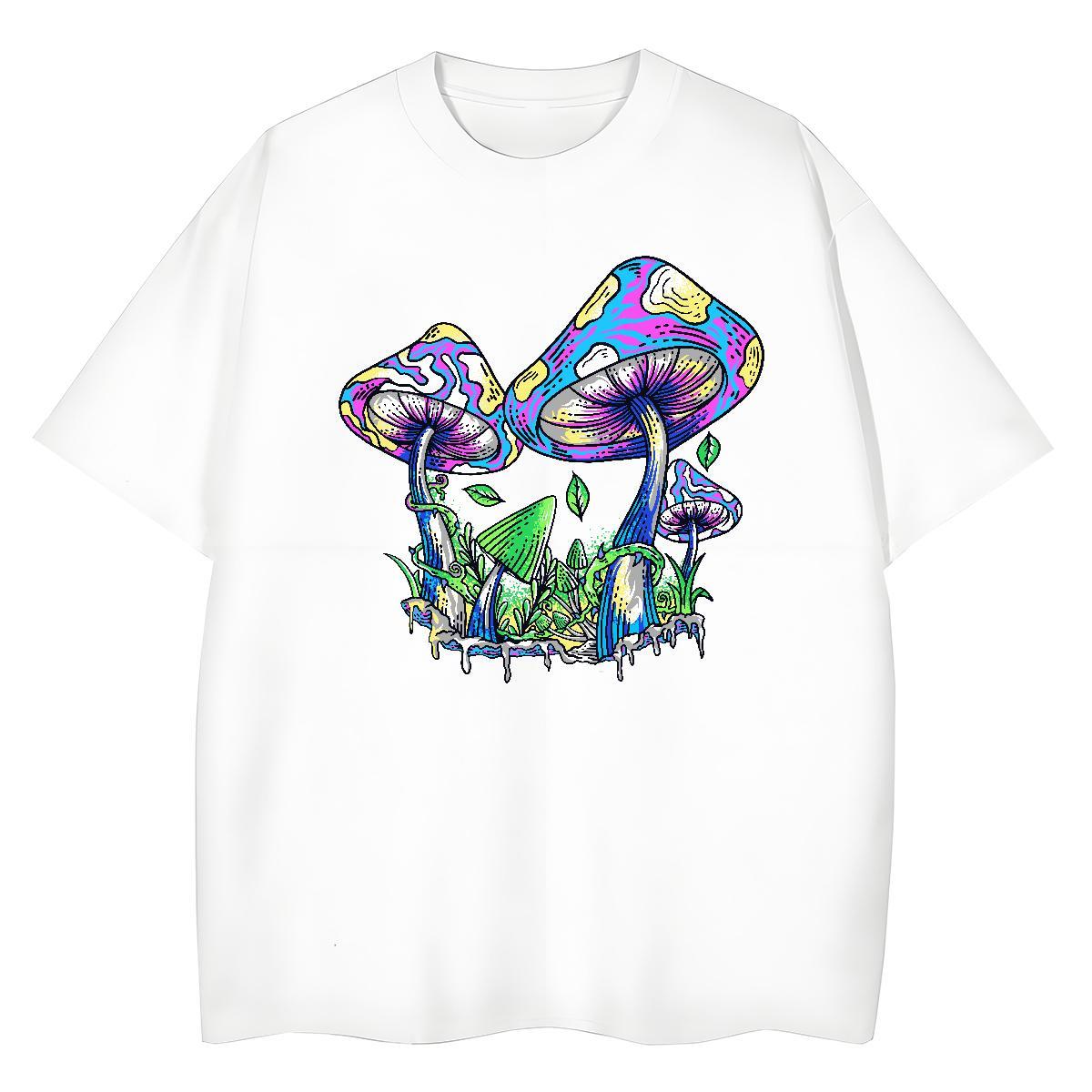 Casual New Tshirt for Man Woman mushroom Hip Hop Street 100% Cotton 230g Tshirts O Neck Short Sleeves Brand Mens T Shirts White Plus Size