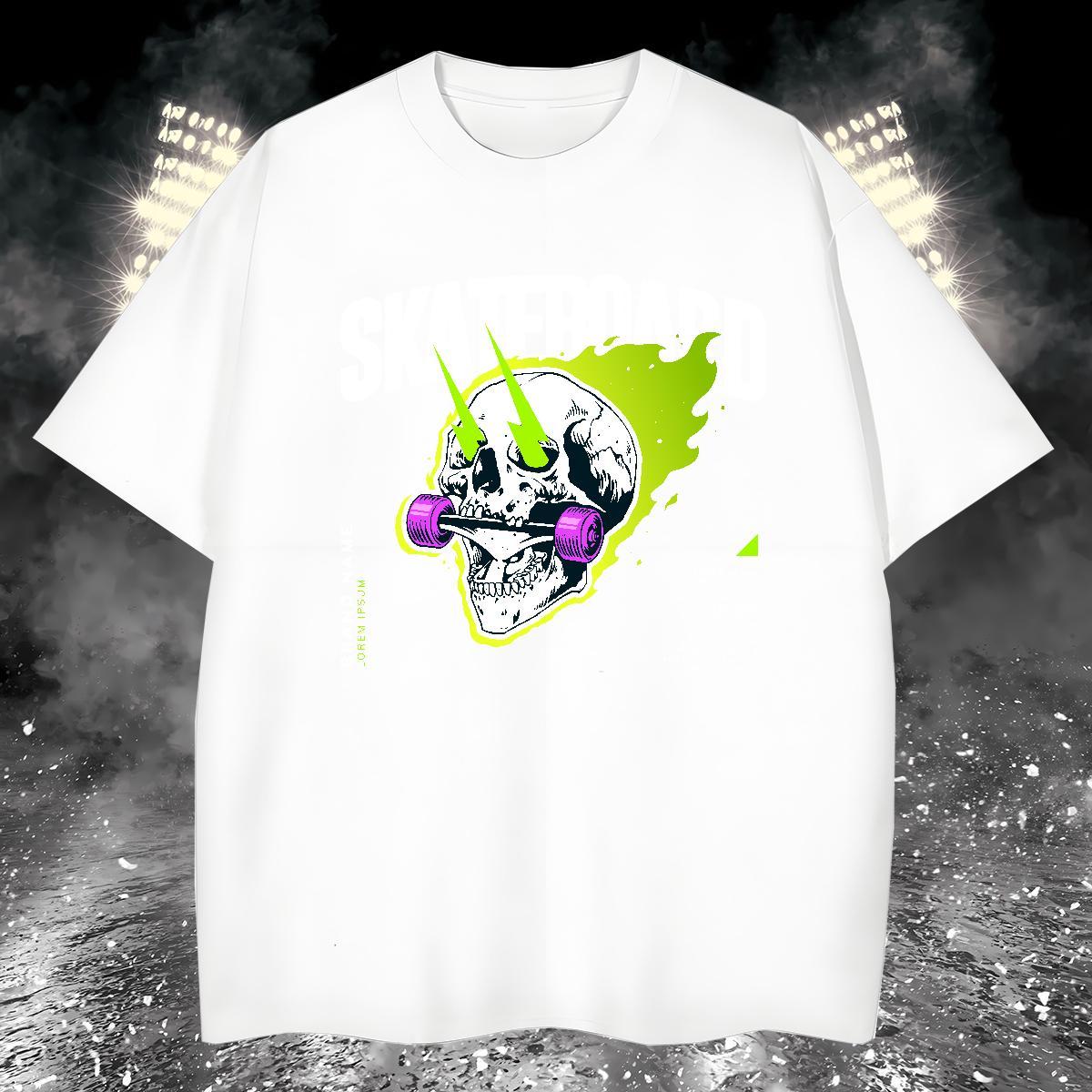 Cool Mens T Shirts 230g 100% Cotton skull Sport White Plus Size Pure Cotton Tshirt for Man Woman Free Shipping Tops Shirt