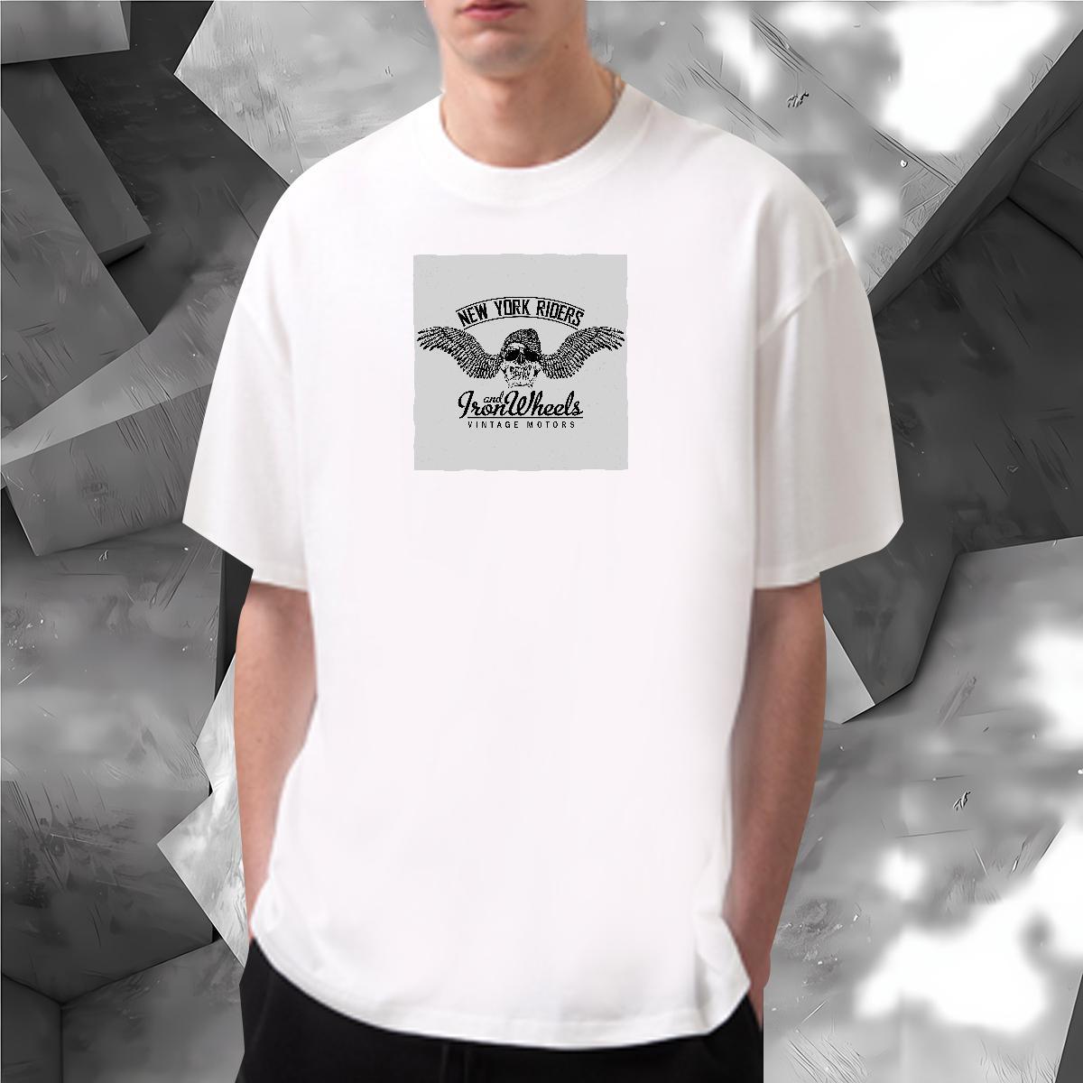 Wholesale Men T Shirts 230g Pure Cotton skull Summer Casual DIY Printed Short Sleeve O-Neck Men Tees 2024 DIY Tshirts