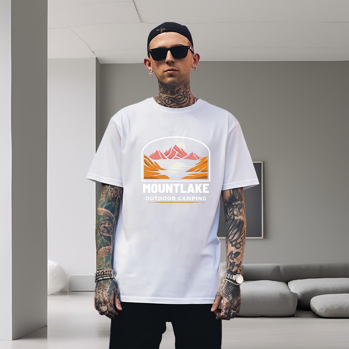 Loose T Shirts Men 230g 100% Cotton mountains Casual Daily Wear Graphic Breathable Crew Neck Tshirts Classic Casual Tops Shirt