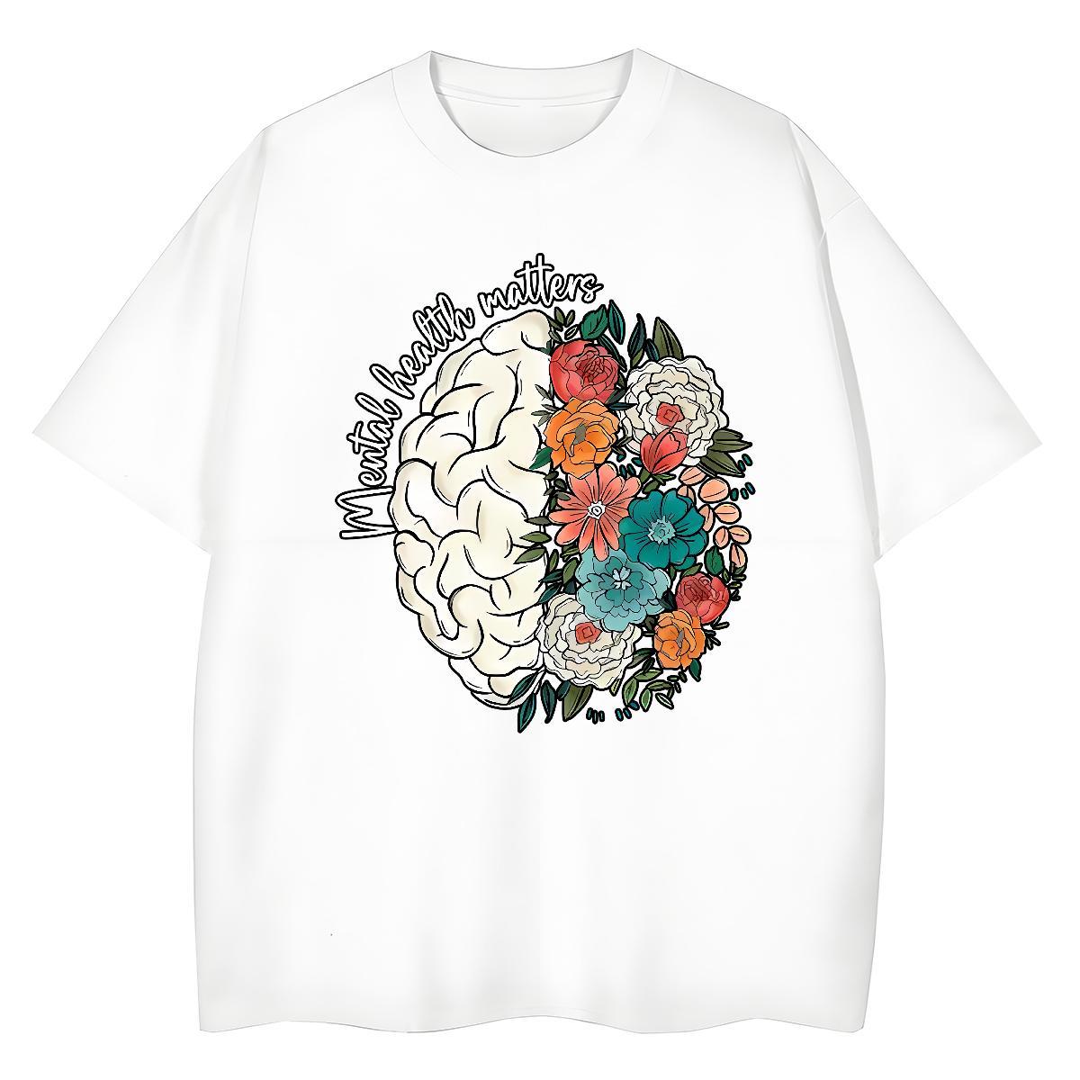 Brand Couples T Shirts flower Street Casual 100% Cotton 230g Tops Crew Neck Breathable TOP Quality Man T Shirts Cartoon Print