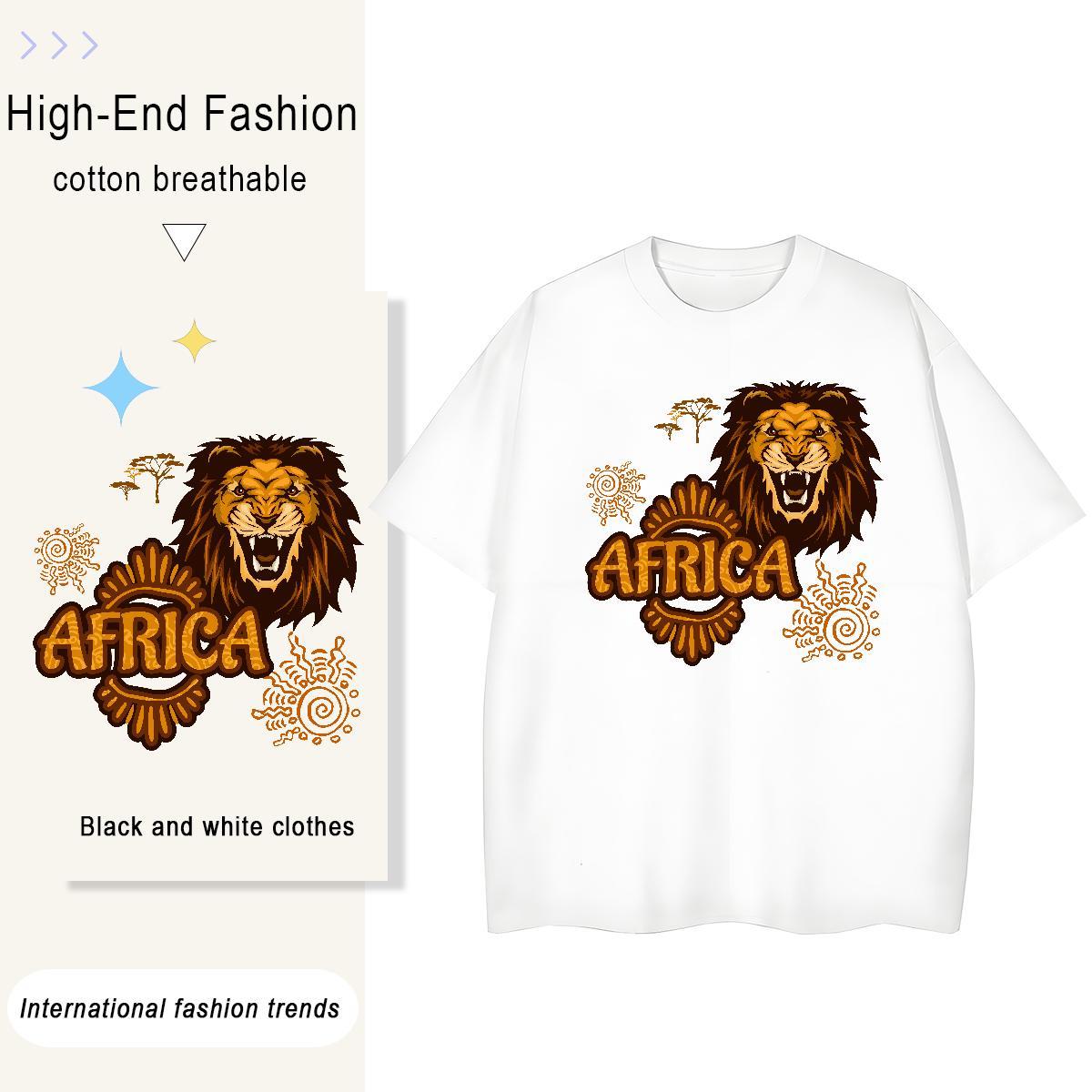 New Tshirt for Man Woman Africa lion Casual 230g Pure Cotton Tshirts Crew Neck Comfortable T-Shirts Customized