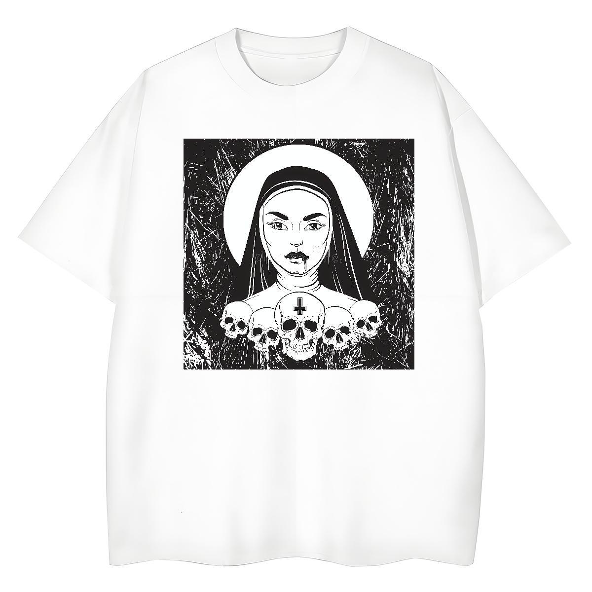 Unisex Women Tees 100% Cotton 230g nun Street Casual T shirt Breathable Short Sleeve Cartoon Print Tees Shirts