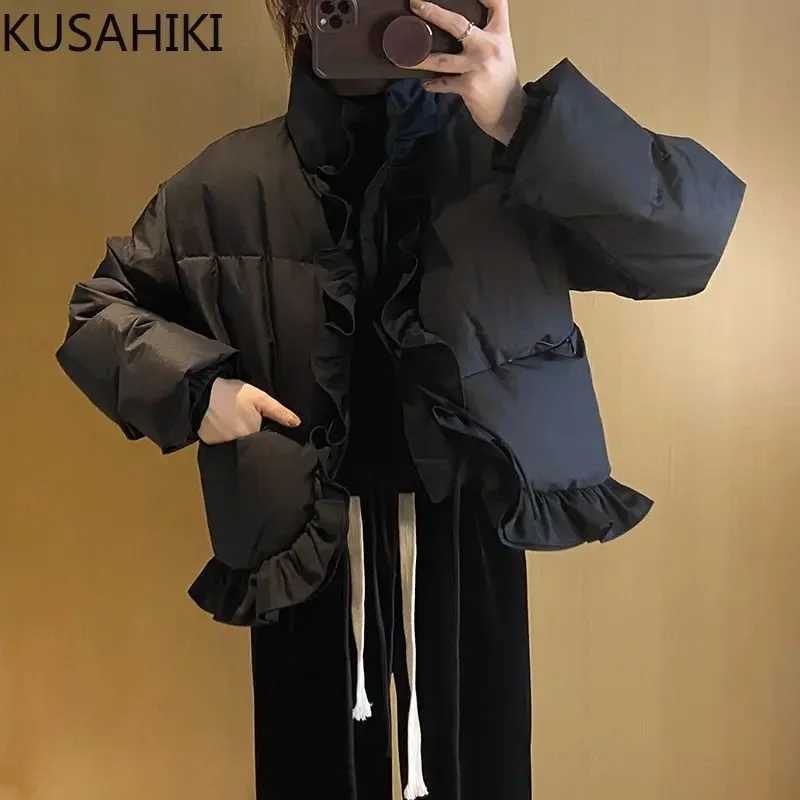 Women's Down Parkas Nomikuma Korean Short Irregular Ruffle Woman Parkas Autumn Winter Swt Outwear Jacket Causal Long Slve Turtleneck Parka Coat Y