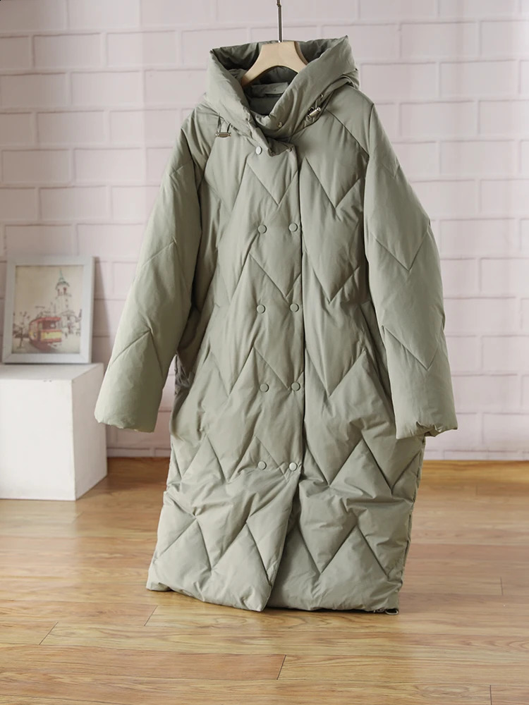 Womens Winter Down Jacket 90% Duck Warm Hoodie Double Layer Medium Length Solid Color Inflatable Park 240823