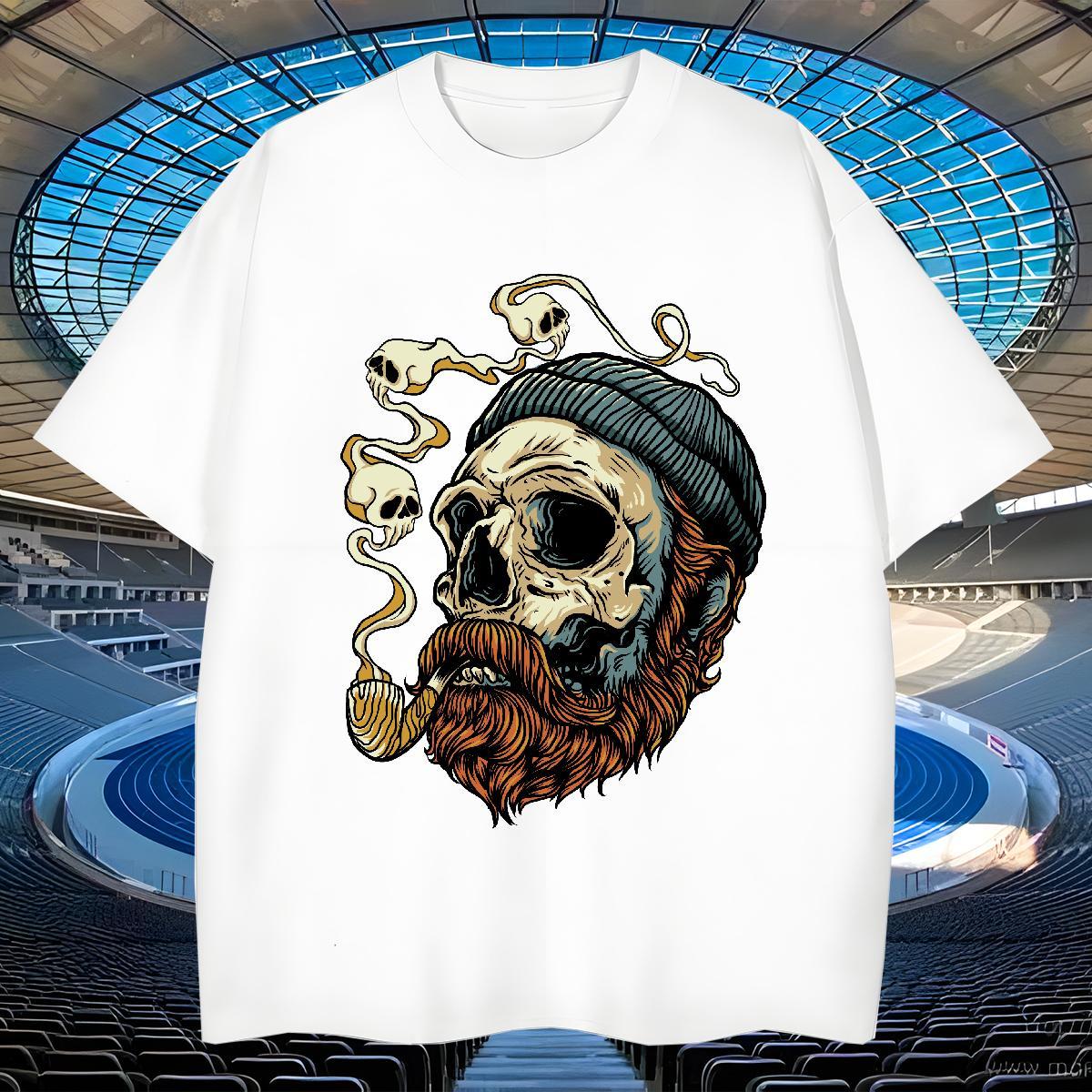 Free Shipping Men T Shirts 100% Cotton 230g skull Casual Daily Wear Cartoon Print Breathable Short Sleeve Tshirt for Man Woman 2024 New Clothings