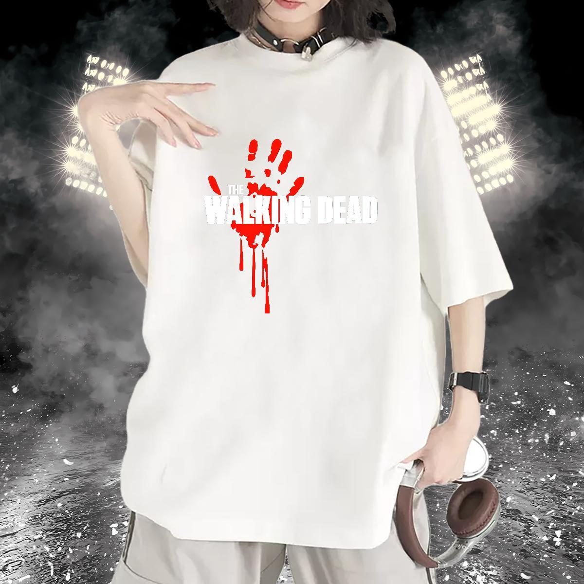Free Shipping Woman Tshirt 230g Pure Cotton scary Casual Daily Wear T shirt Breathable Soft Cartoon Print Tops